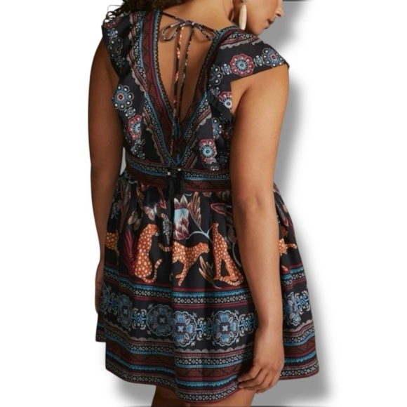 Anthropologie Women’s V-Neck Plunge Boho Jungle Print Tunic Mini Dress Size 2X - Picture 2 of 10